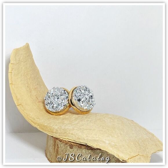 JSCatalog Jewelry - Silver Chunky Druzy on Gold Plated Posts 12mm
